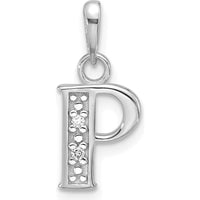 14K White Gold Diamond "P" Initial Pendant with Round Diamonds - 0.01 Carat Total Diamond Weight by Oro Pregiato