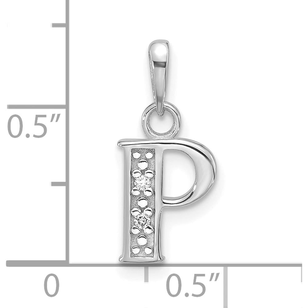 14K White Gold Diamond "P" Initial Pendant with Round Diamonds - 0.01 Carat Total Diamond Weight by Oro Pregiato