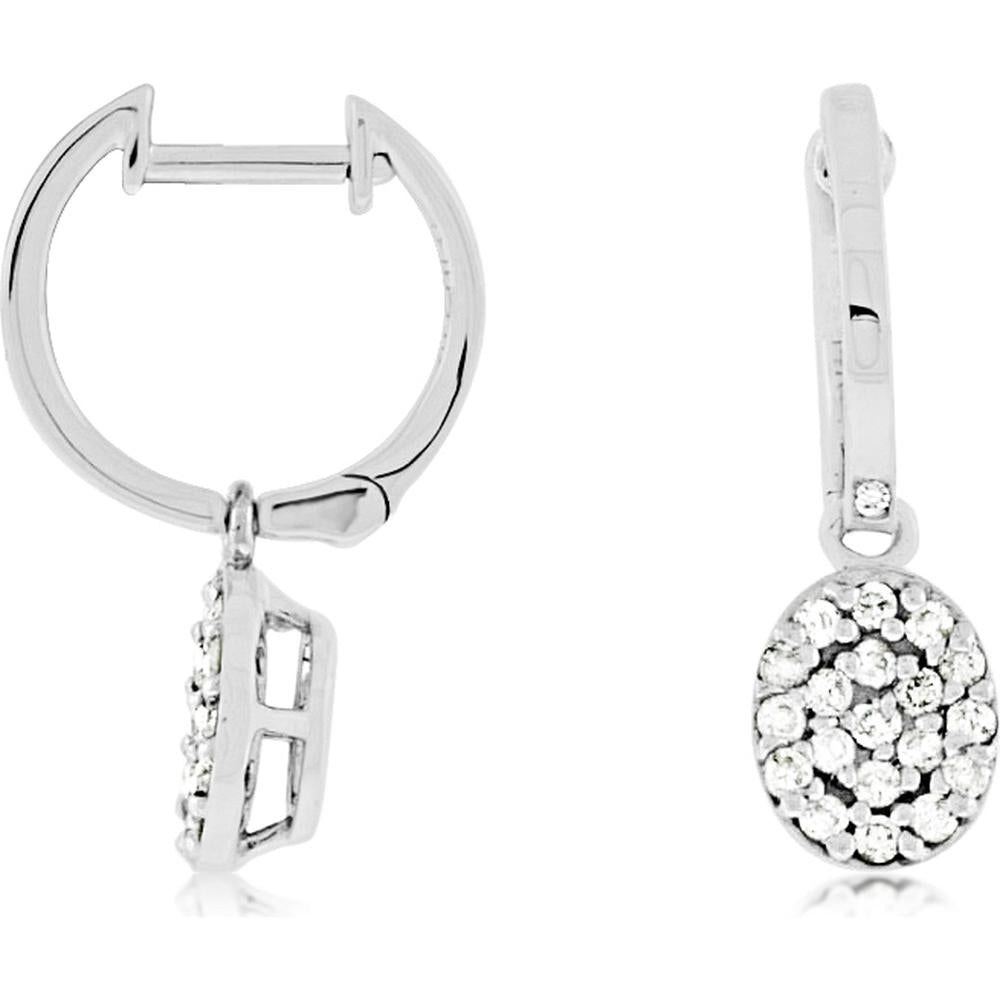 14K White Gold Diamond Pave Hoop Earrings - 0.42 Carats Total Diamond Weight