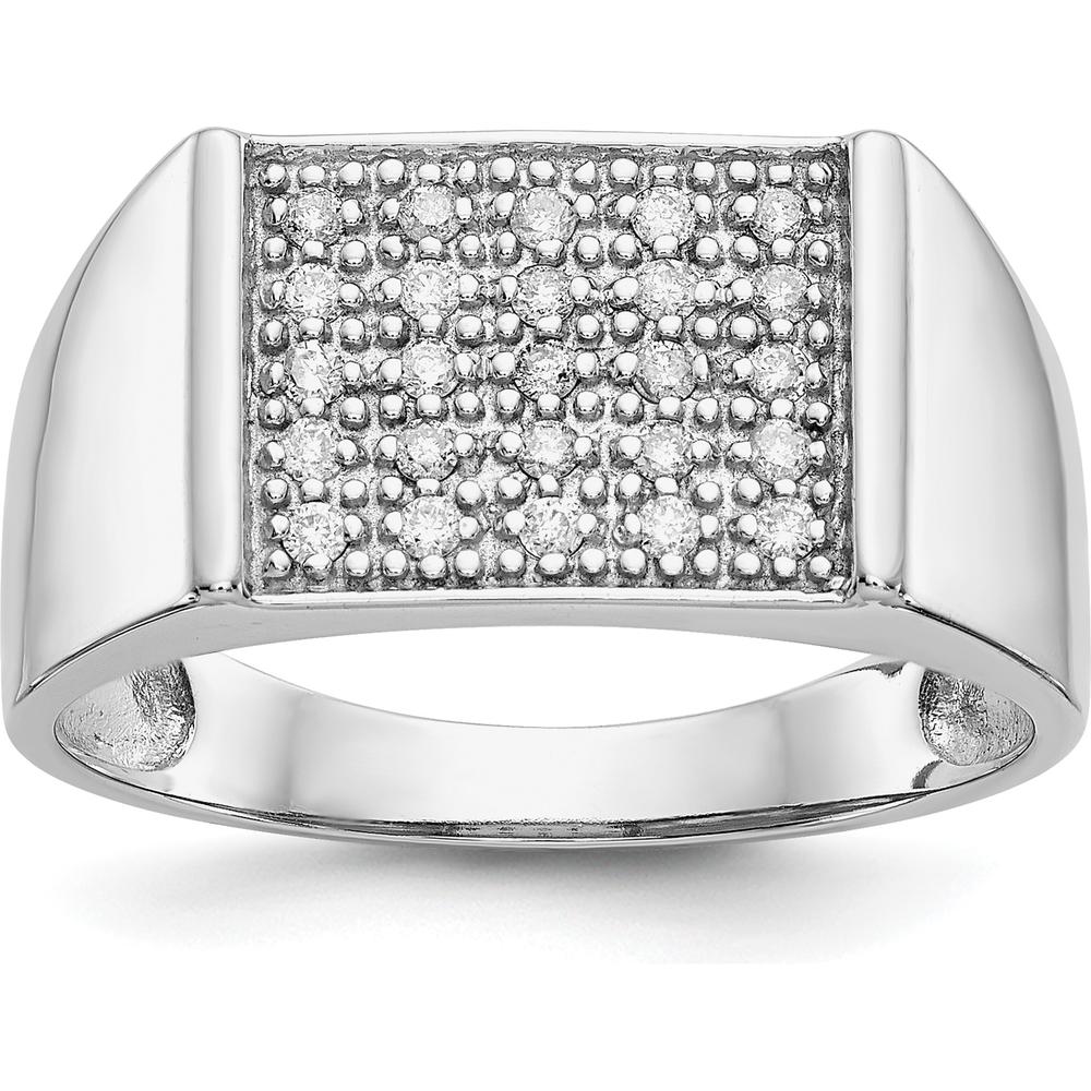 14K White Gold Diamond Pave Men's Ring with Tapered Band - 0.25 Carat Total Diamond Weight by 0