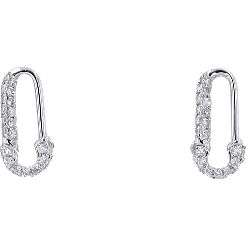14K White Gold Diamond Pavé Safety Pin Earrings - 0.13 Carats Total Diamond Weight