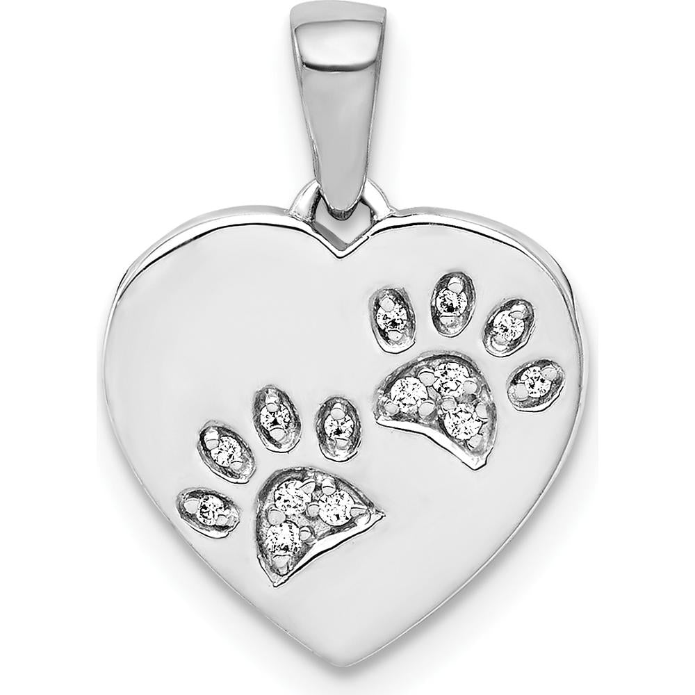 14K White Gold Diamond Paw Print Heart Pendant - 0.08 Carat Total Diamond Weight by Monteluci Fine Jewelry