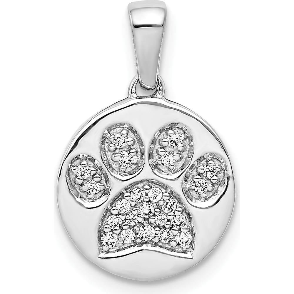 14K White Gold Diamond Paw Print Pendant - 0.02 Carat Total Diamond Weight by Monteluci Fine Jewelry
