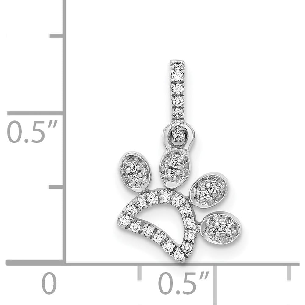 14K White Gold Diamond Paw Print Pendant with Round Diamonds - 0.10 Carat Total Diamond Weight by Monteluci Fine Jewelry