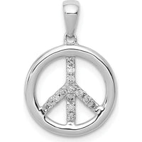 14K White Gold Diamond Peace Sign Pendant with 13 Round Diamonds - 0.008 Carat Total Diamond Weight by Monteluci Fine Jewelry