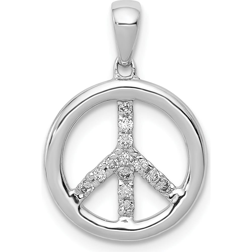 14K White Gold Diamond Peace Sign Pendant with 13 Round Diamonds - 0.008 Carat Total Diamond Weight by Monteluci Fine Jewelry