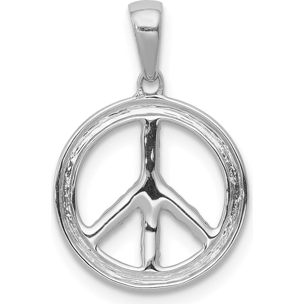 14K White Gold Diamond Peace Sign Pendant with 13 Round Diamonds - 0.008 Carat Total Diamond Weight by Monteluci Fine Jewelry