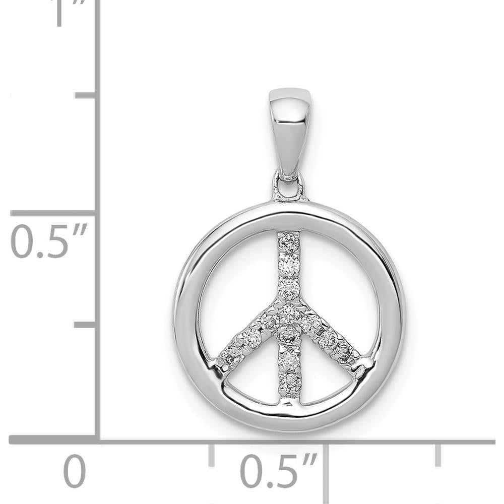 14K White Gold Diamond Peace Sign Pendant with 13 Round Diamonds - 0.008 Carat Total Diamond Weight by Monteluci Fine Jewelry