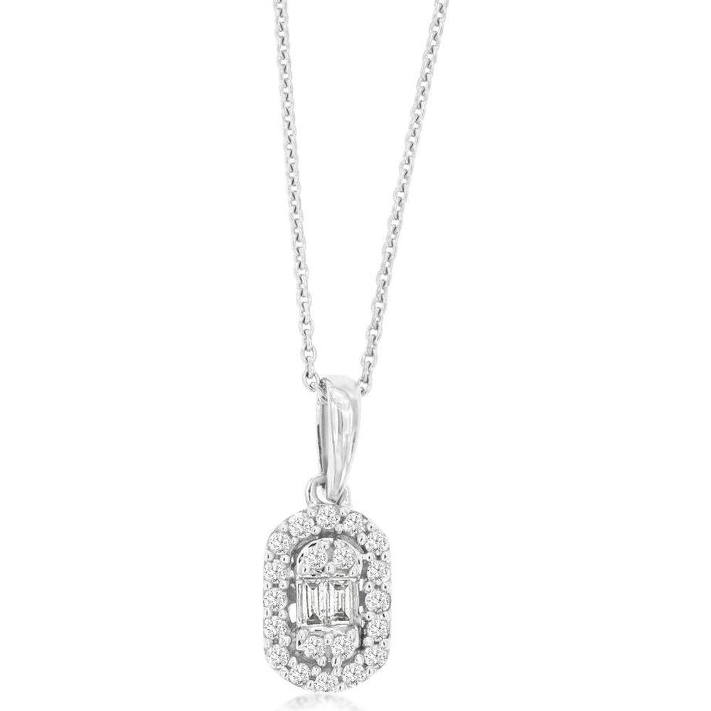14K White Gold Diamond Pendant Necklace - 0.12 Carats Total Diamond Weight