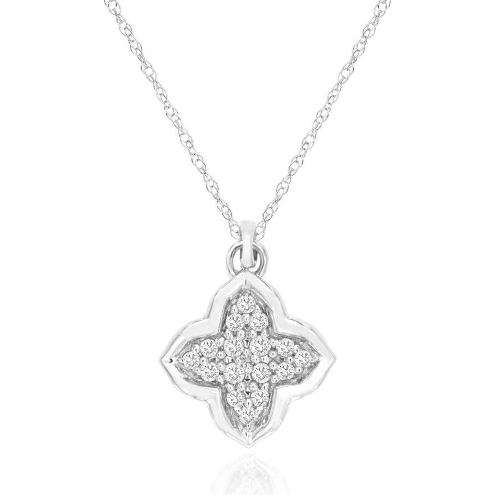 14K White Gold Diamond Pendant Necklace with Micro-Pavé Set Round Diamonds - 0.08 Carat Total Diamond Weight - Royal Jewelry