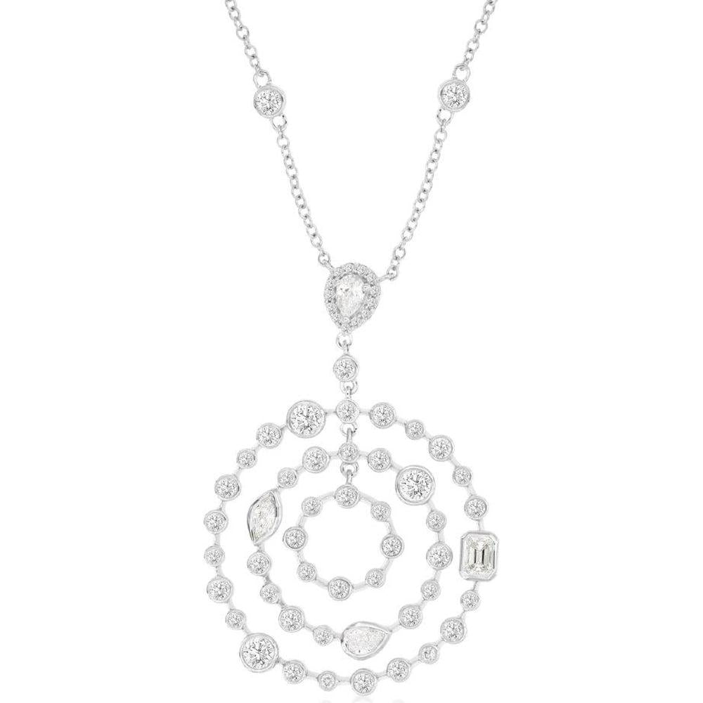 14K White Gold Diamond Pendant Necklace with Pear, Marquise, and Emerald Cut Accents in Circular Halo Design - 1.50 Carat Total Diamond Weight - Royal Jewelry