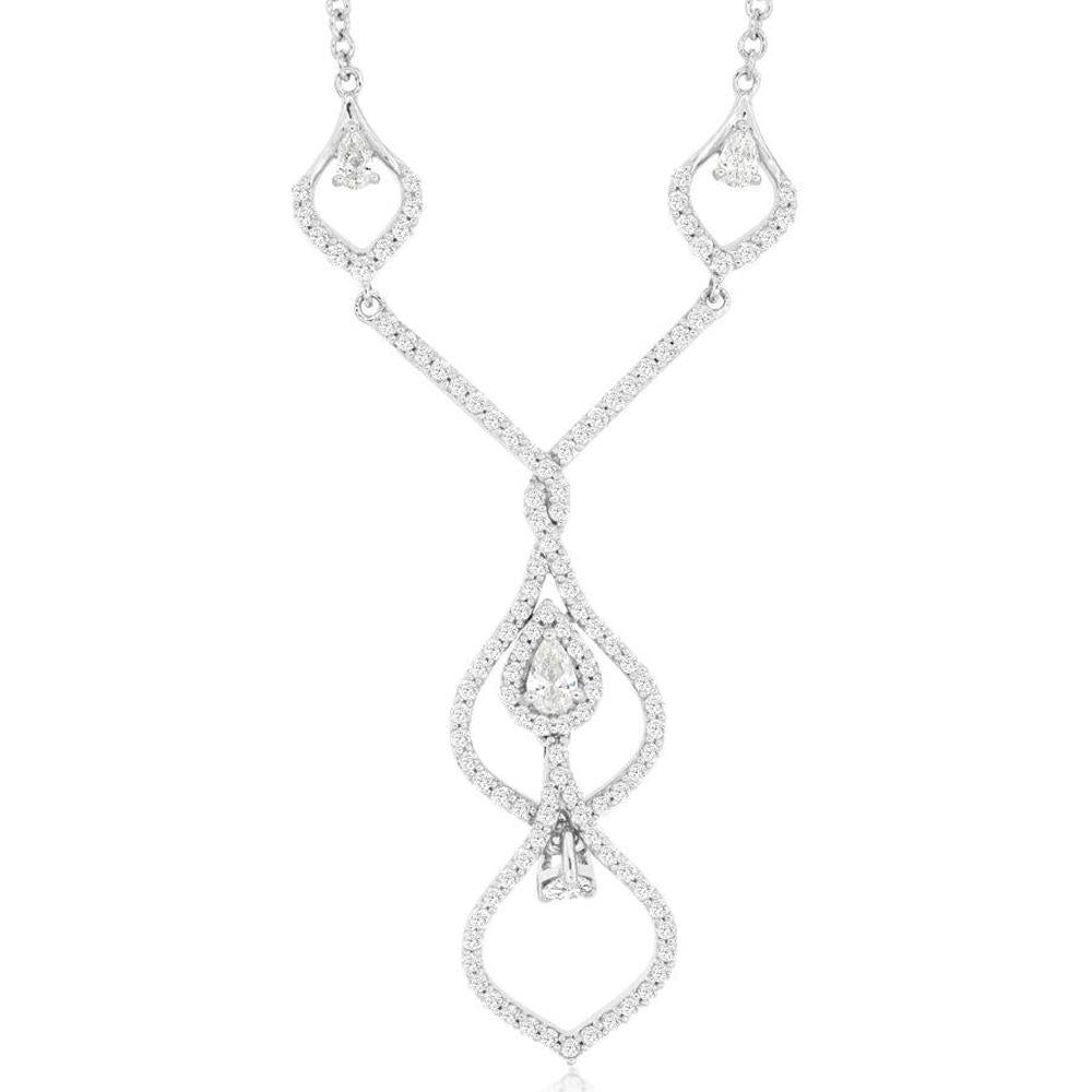 14K White Gold Diamond Pendant Necklace with Pear-Shaped Diamond - 1.25 Carats Total Diamond Weight