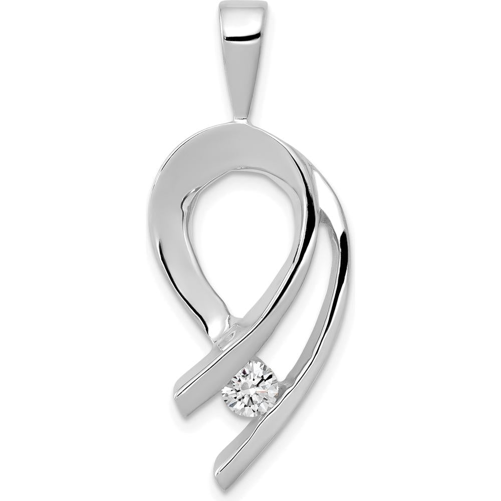 14K White Gold Diamond Pendant with 1/4 Carat Round Faceted Diamond - Rhodium Plated by Monteluci Fine Jewelry