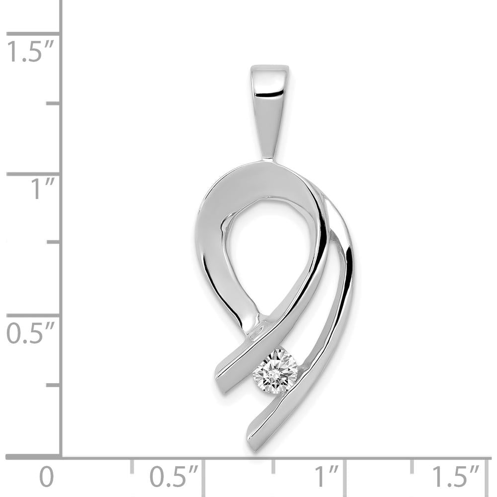 14K White Gold Diamond Pendant with 1/4 Carat Round Faceted Diamond - Rhodium Plated by Monteluci Fine Jewelry