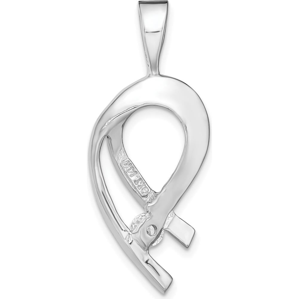 14K White Gold Diamond Pendant with 1/4 Carat Round Faceted Diamond - Rhodium Plated by Monteluci Fine Jewelry