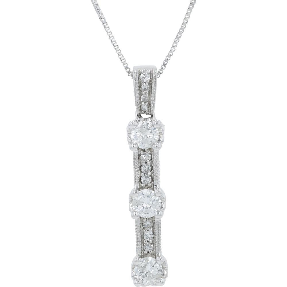 14K White Gold Diamond Pendant with 3 Round Diamonds - 0.55 Carat Total Diamond Weight