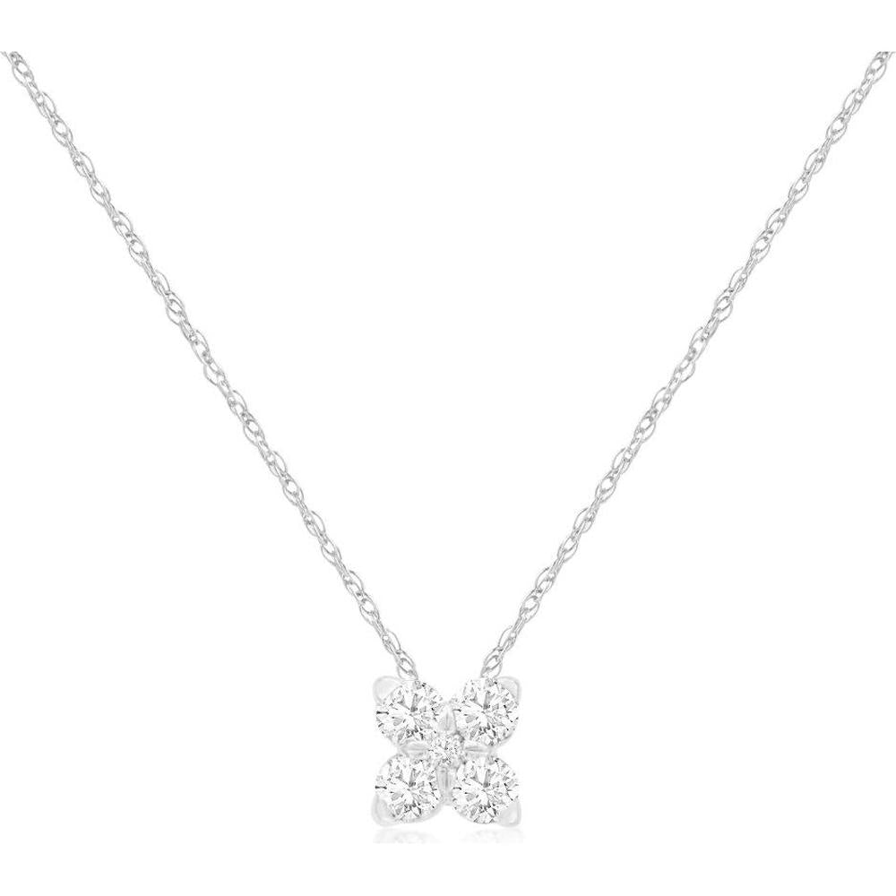 14K White Gold Diamond Pendant with Four Round Brilliant Cut Diamonds - 0.16 Carats Total Diamond Weight