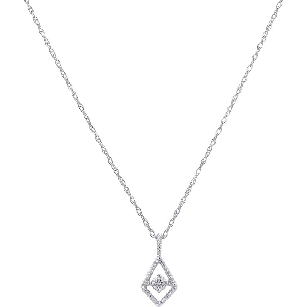 14K White Gold Diamond Pendant with Milgrain Detail - 0.05 Carats Total Diamond Weight