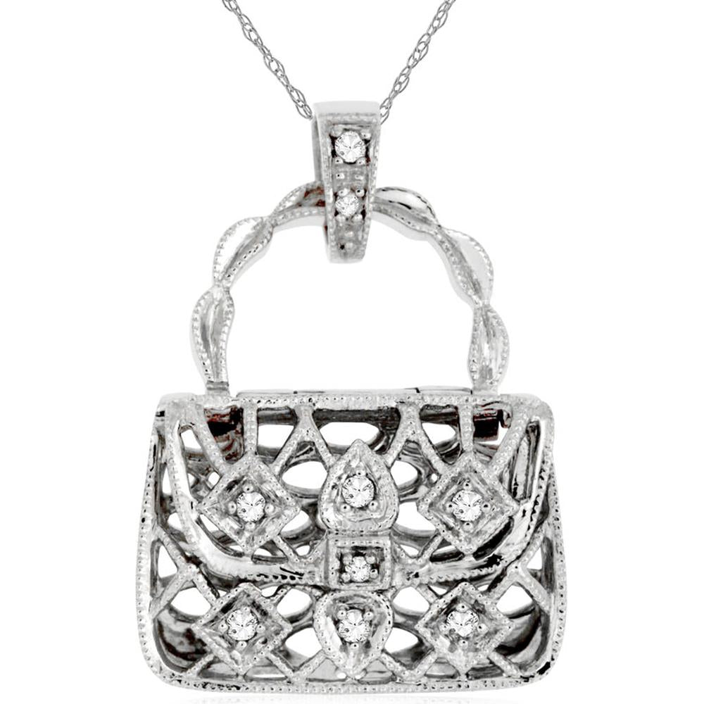 14K White Gold Diamond Pendant with Round Diamonds - 0.15 Carats Total Diamond Weight