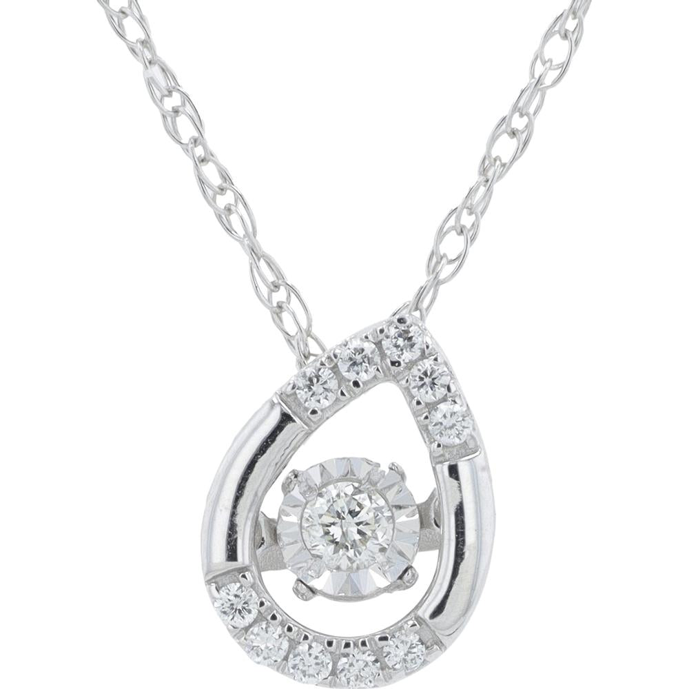 14K White Gold Diamond Pendant with Round Diamonds and Milgrain Detail - 0.08 Carat Total Diamond Weight