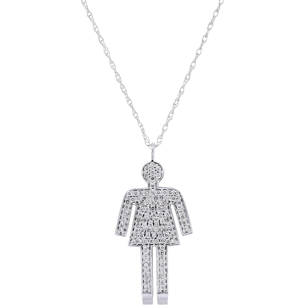 14K White Gold Diamond Person Pendant Necklace - 0.53 Carat Total Diamond Weight