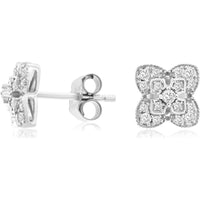14K White Gold Diamond Petal Stud Earrings with Round Cut Diamonds - 0.24 Carats Total Diamond Weight