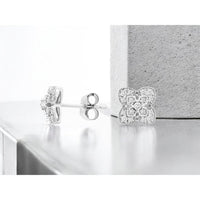 14K White Gold Diamond Petal Stud Earrings with Round Cut Diamonds - 0.24 Carats Total Diamond Weight