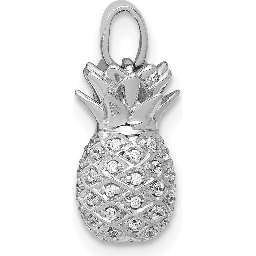 14K White Gold Diamond Pineapple Pendant with 54 Round Diamonds - 0.003 Carat Total Diamond Weight by Monteluci Fine Jewelry