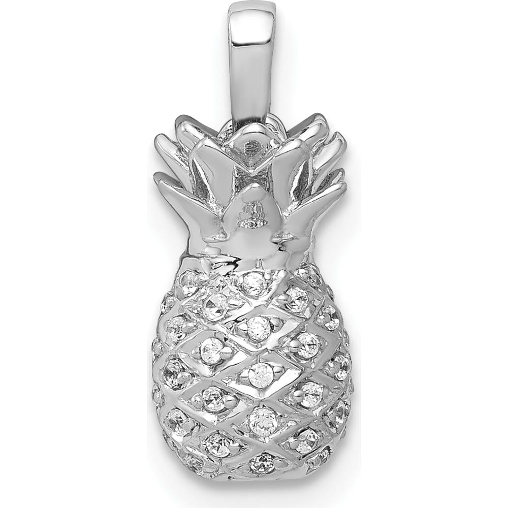 14K White Gold Diamond Pineapple Pendant with 54 Round Diamonds - 0.003 Carat Total Diamond Weight by Monteluci Fine Jewelry