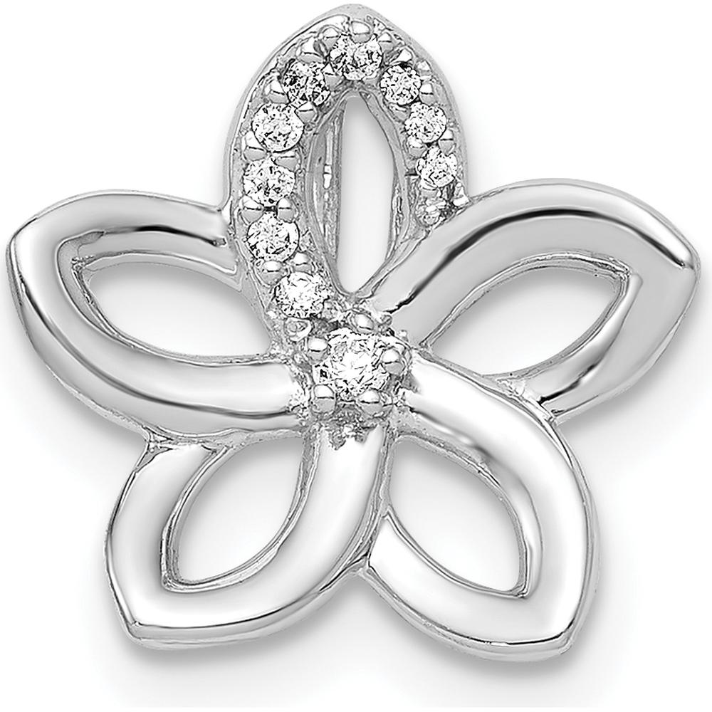 14K White Gold Diamond Plumeria Flower Pendant with 0.02 Carat Total Diamond Weight by Monteluci Fine Jewelry