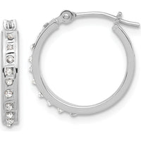 14K White Gold Diamond Polished Hoop Earrings - 0.01 Carats Total Diamond Weight by Oro Pregiato