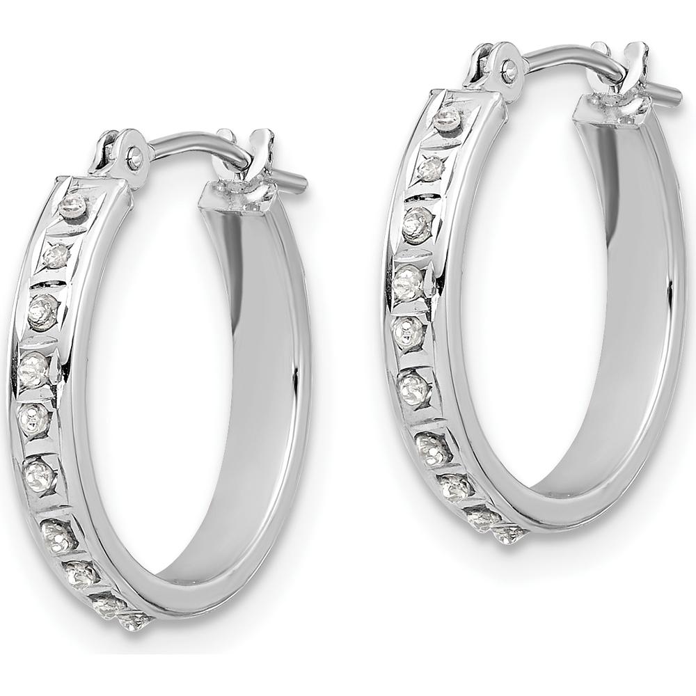 14K White Gold Diamond Polished Hoop Earrings - 0.01 Carats Total Diamond Weight by Oro Pregiato