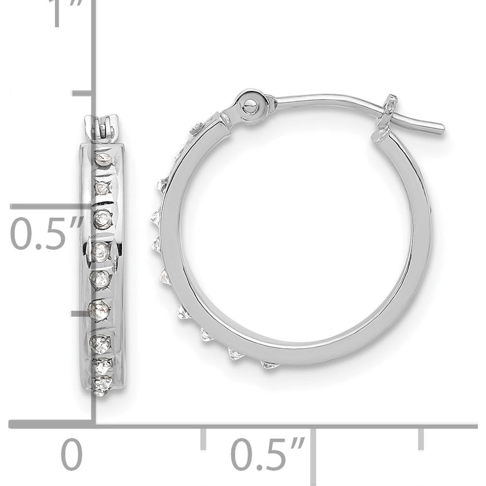 14K White Gold Diamond Polished Hoop Earrings - 0.01 Carats Total Diamond Weight by Oro Pregiato