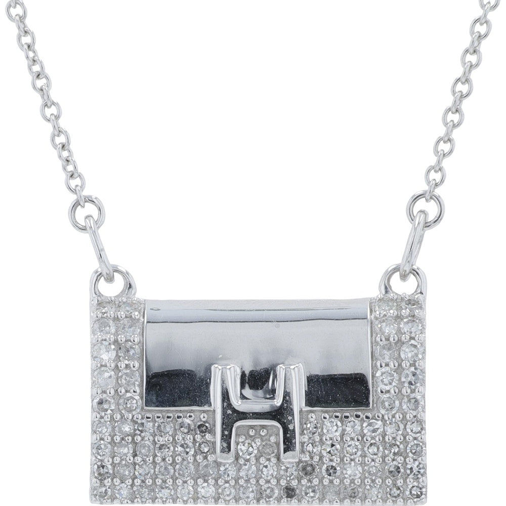 14K White Gold Diamond Purse Pendant Necklace with Pavé Set Round Diamonds - 0.26 Carat Total Diamond Weight