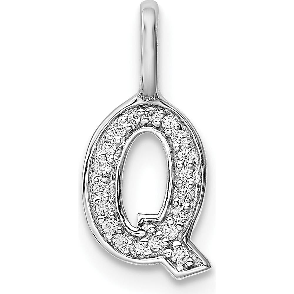 14K White Gold Diamond Q Initial Pendant - 0.05 Carat Total Diamond Weight by Oro Pregiato