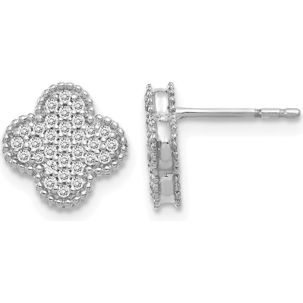 14K White Gold Diamond Quatrefoil Post Earrings - 0.05 Carat Total Diamond Weight by Oro Pregiato