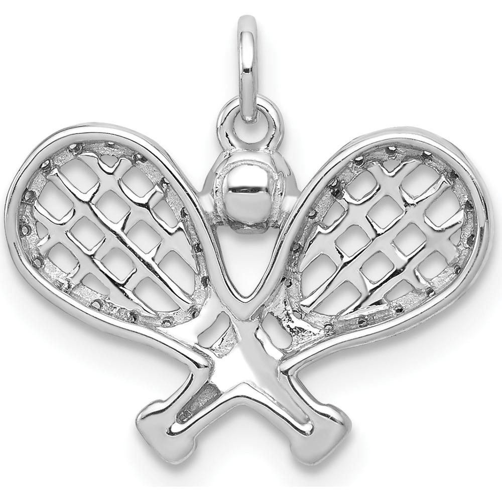14K White Gold Diamond Racquet and Ball Pendant with 32 Round Diamonds - 0.003 Carat Total Diamond Weight by Monteluci Fine Jewelry