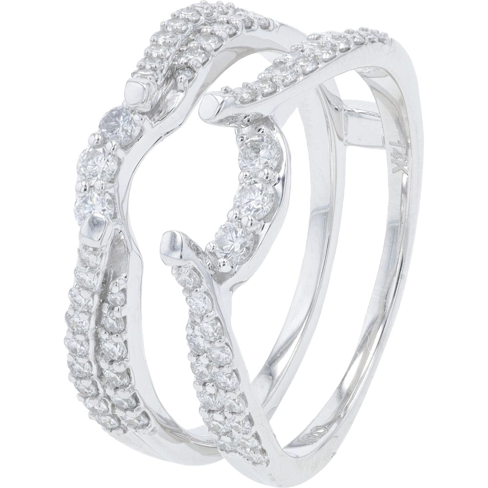14K White Gold Diamond Ring Guard with Prong-Set Round Diamonds - 0.75 Carat Total Diamond Weight