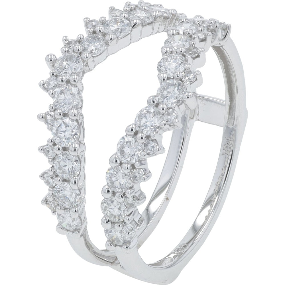 14K White Gold Diamond Ring Guard with Prong-Set Round Diamonds - 1.00 Carat Total Diamond Weight