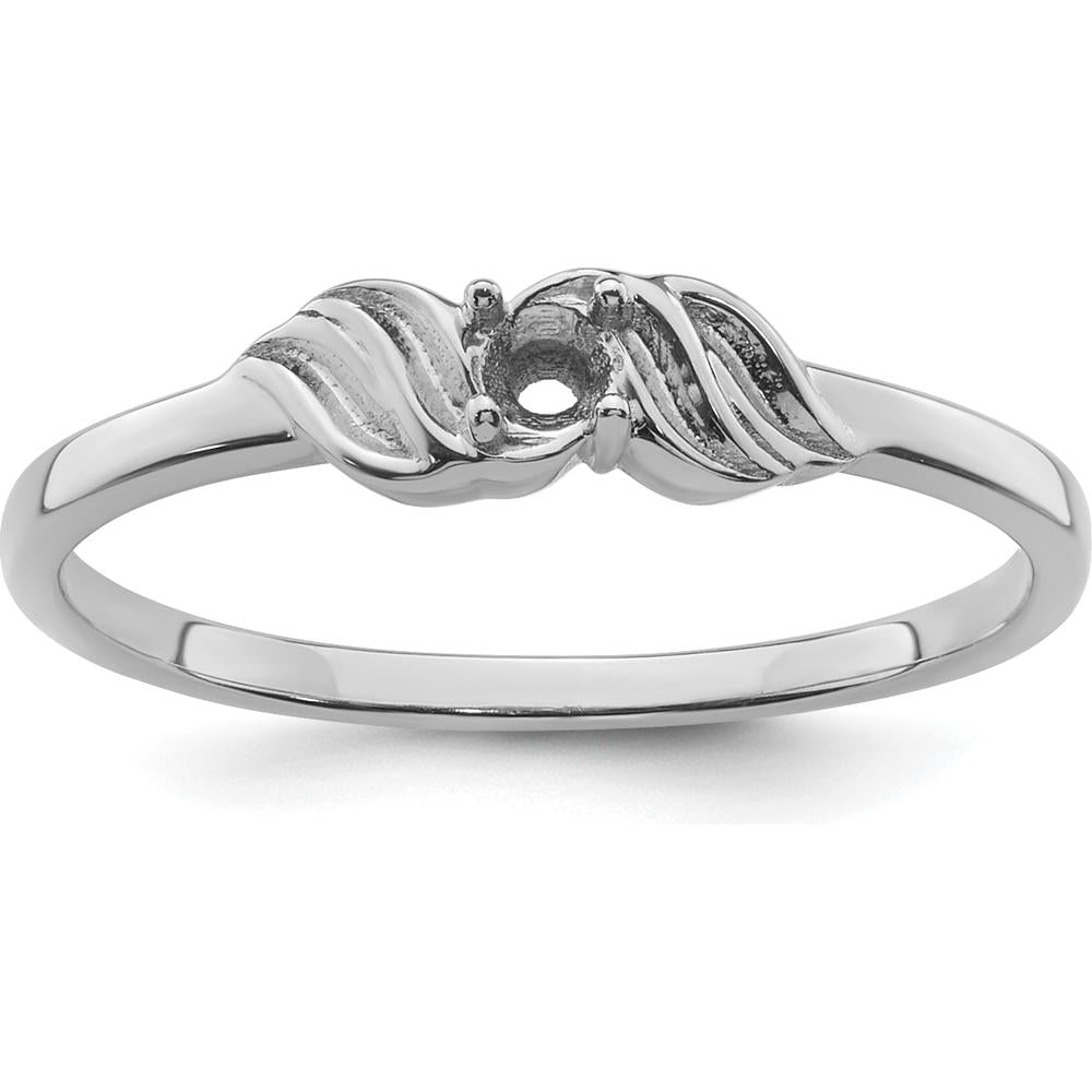 14K White Gold Diamond Ring Mounting with Polished Wave Design and 4-Prong Round Stone Setting by Oro Pregiato