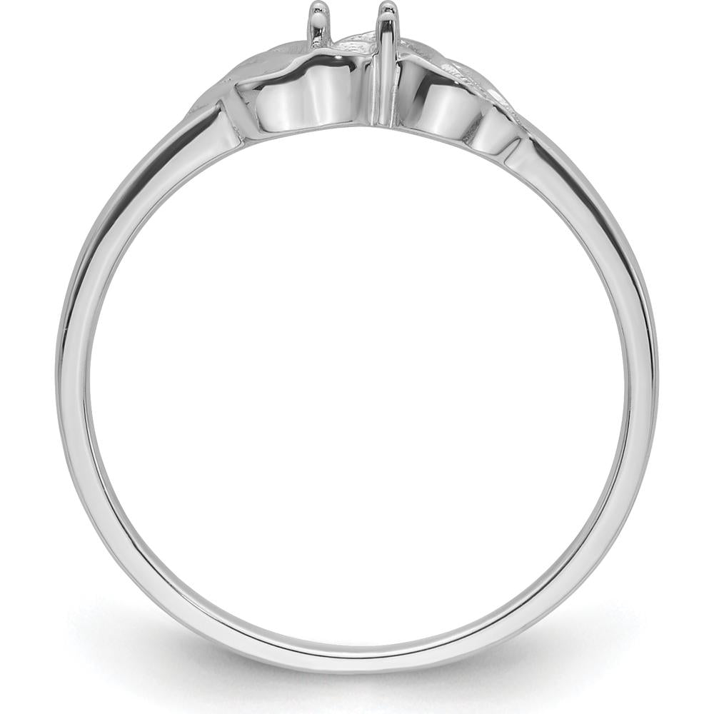 14K White Gold Diamond Ring Mounting with Polished Wave Design and 4-Prong Round Stone Setting by Oro Pregiato