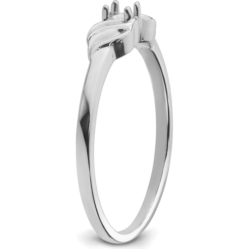 14K White Gold Diamond Ring Mounting with Polished Wave Design and 4-Prong Round Stone Setting by Oro Pregiato