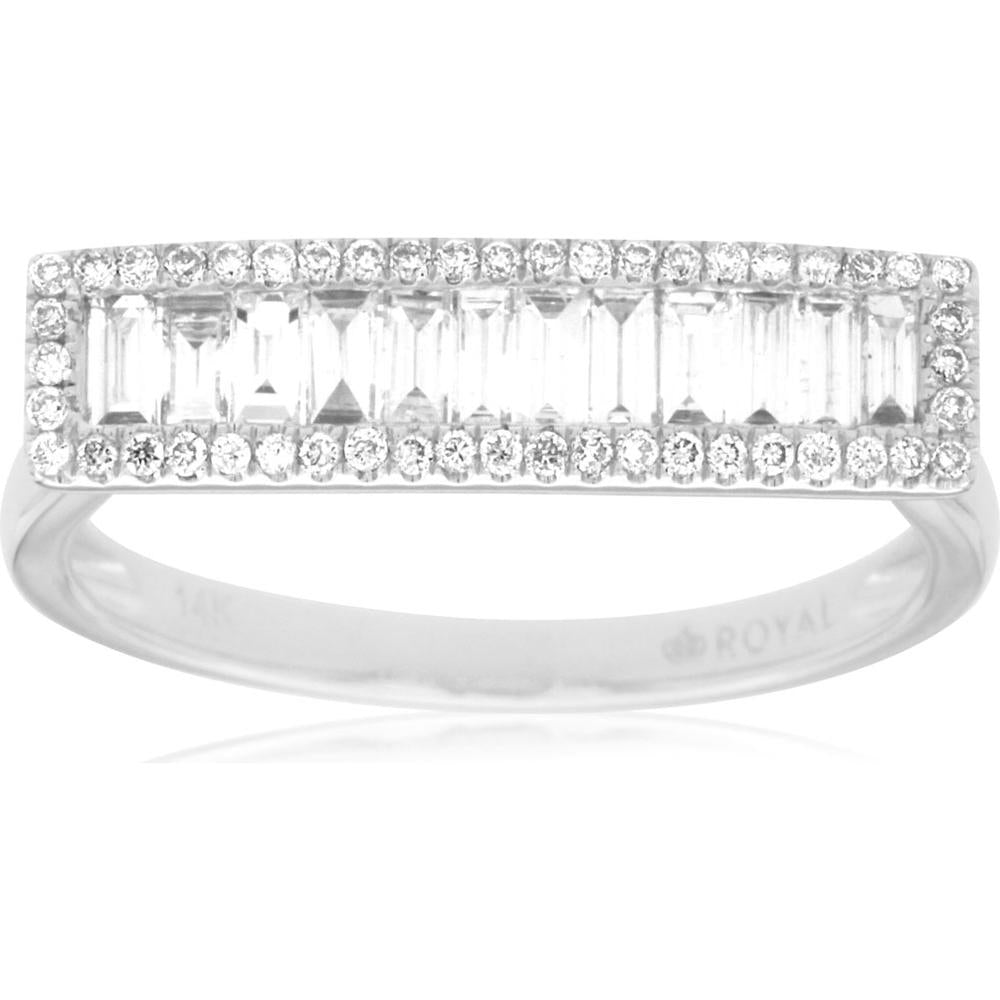 14K White Gold Diamond Ring with Baguette and Round Diamonds - 0.63 Carat Total Diamond Weight - Royal Jewelry