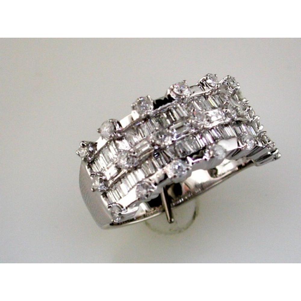 14K White Gold Diamond Ring with Baguette and Round Diamonds - 1.30 Carats Total Diamond Weight