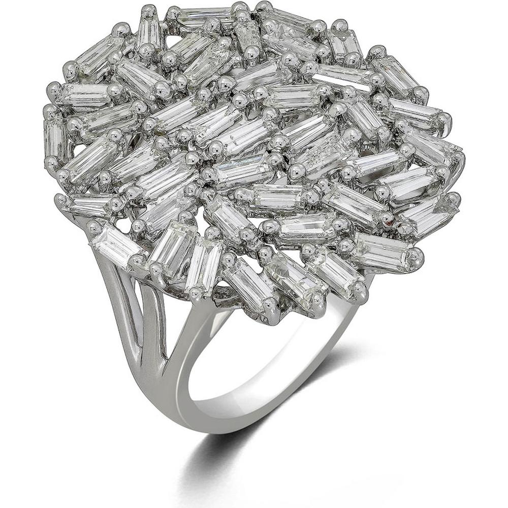 14K White Gold Diamond Ring with Baguette-Shaped Diamonds - 2.90 Carats Total Diamond Weight
