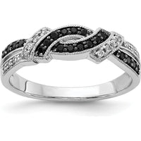 14K White Gold Diamond Ring with Black Rhodium and Round Black and White Diamonds - 0.13 Carat Total Diamond Weight by 0