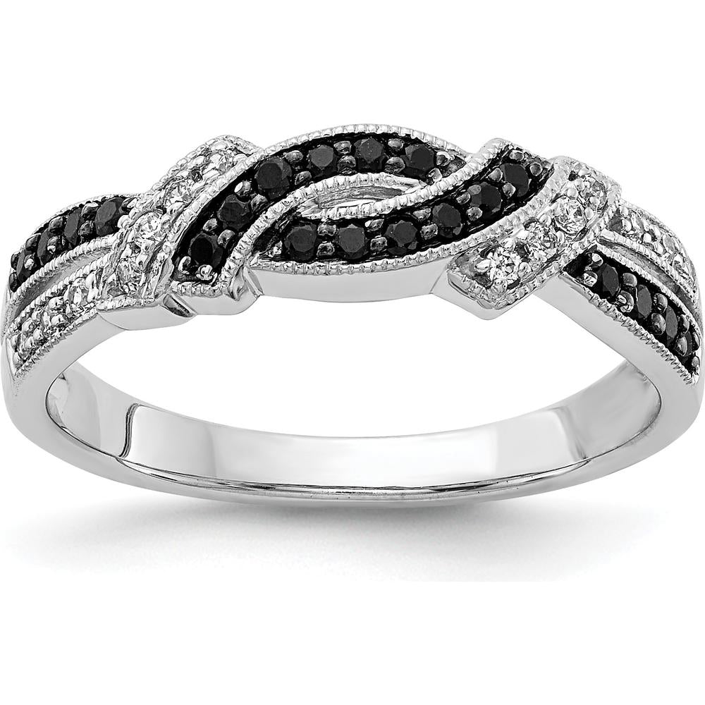 14K White Gold Diamond Ring with Black Rhodium and Round Black and White Diamonds - 0.13 Carat Total Diamond Weight by 0