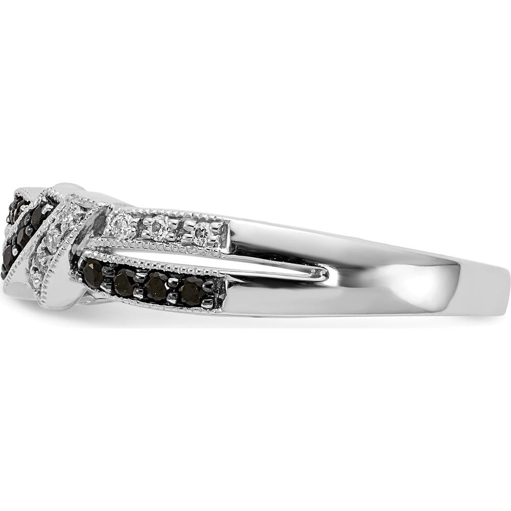 14K White Gold Diamond Ring with Black Rhodium and Round Black and White Diamonds - 0.13 Carat Total Diamond Weight by 0