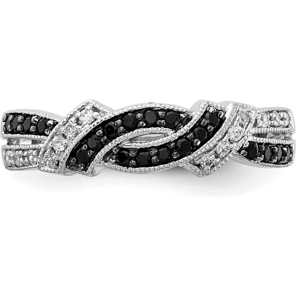 14K White Gold Diamond Ring with Black Rhodium and Round Black and White Diamonds - 0.13 Carat Total Diamond Weight by 0