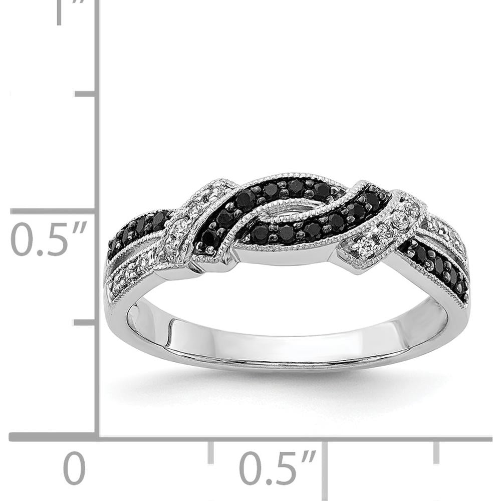14K White Gold Diamond Ring with Black Rhodium and Round Black and White Diamonds - 0.13 Carat Total Diamond Weight by 0